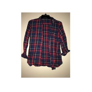 Dark red button up long sleeved flannel